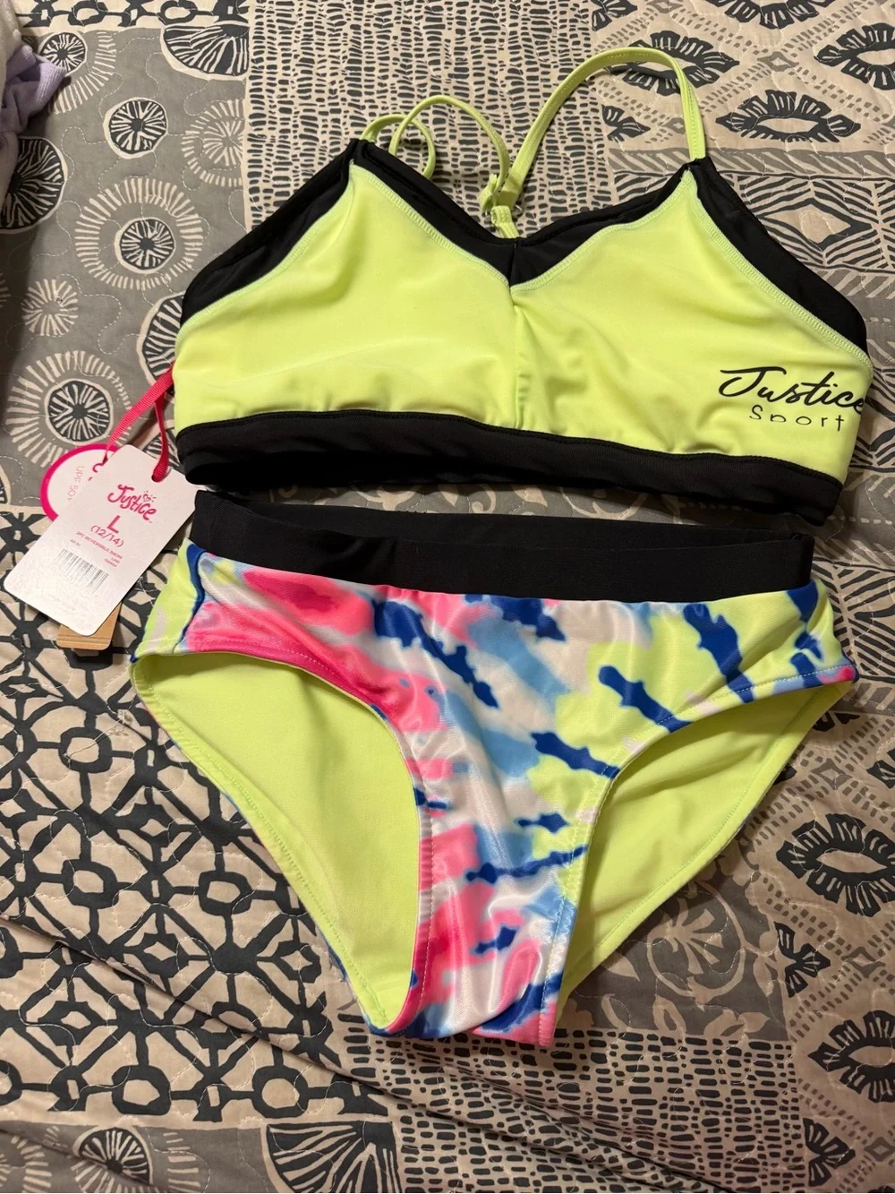 Justice Girls Neon Tie-Dye Two-Piece Bikini - Pink, Blue, Yellow